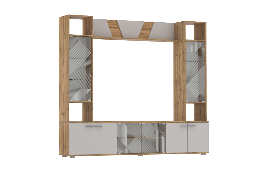 Тумба для ТВ 63.03 Аккорд дуб золотой/кашемир/ДВПО серый камень