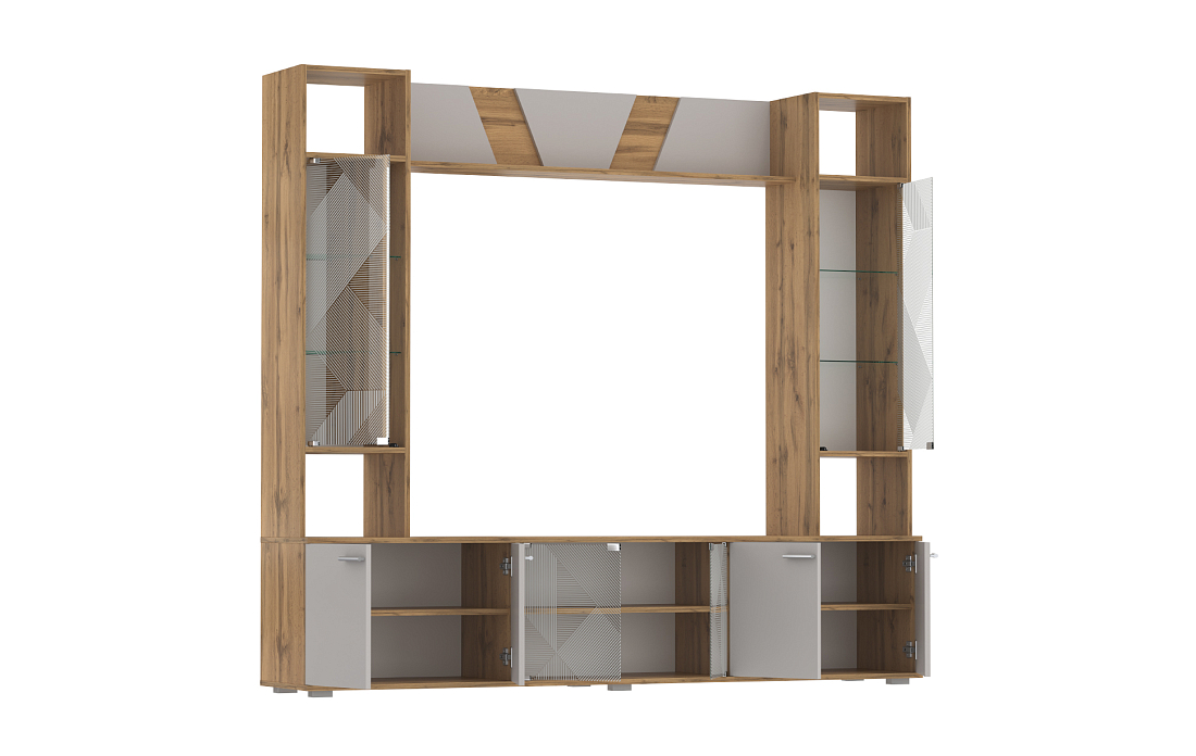 Тумба для ТВ 63.03 Аккорд дуб золотой/кашемир/ДВПО серый камень