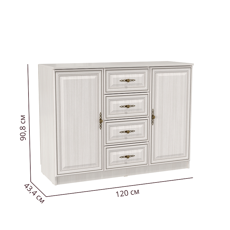 Комод 06.65 Габриэлла New вудлайн кремовый/ПВХ Сандал белый/профиль Аруша венге с патиной/латунь