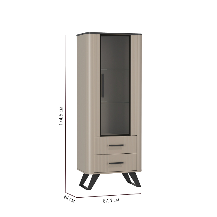 Шкаф витрина 76.02 Фиделия серый камень/мрамор черный/ДВПО серый камень/пленка ПВХ серый камень/профиль masa decor серый камень