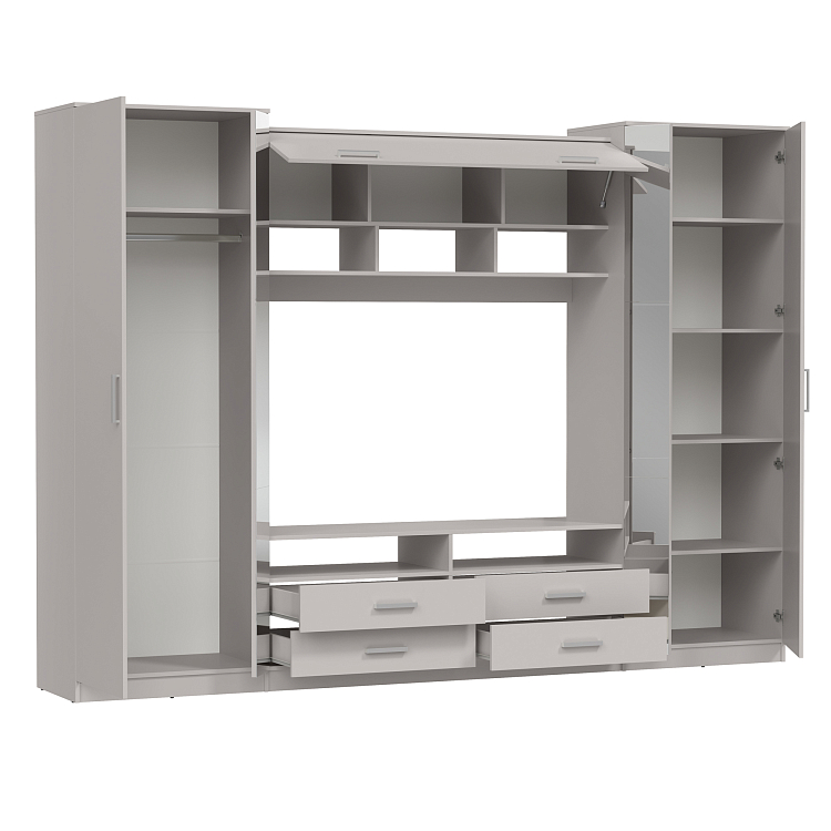 Шкаф многоцелевого назначения 91.01 Вена с зеркалом кашемир/ДВПО белый